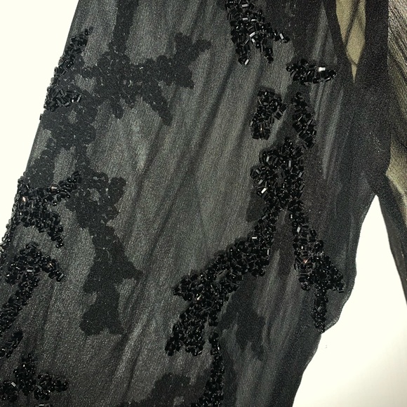 Black scala beadedlong flowing sleeves, scoop next top - Picture 3 of 4